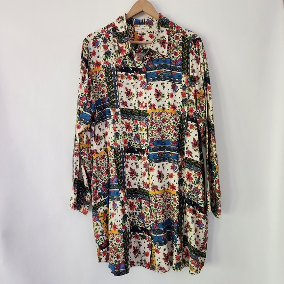 Natural Life XL Floral Patchwork Print Button Down Long Sleeve Dress pockets - Picture 2 of 8